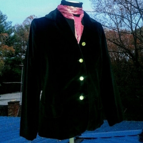 Vintage Classic Style Black Silk Velvet Blazer Moonglow buttons - Picture 1 of 7
